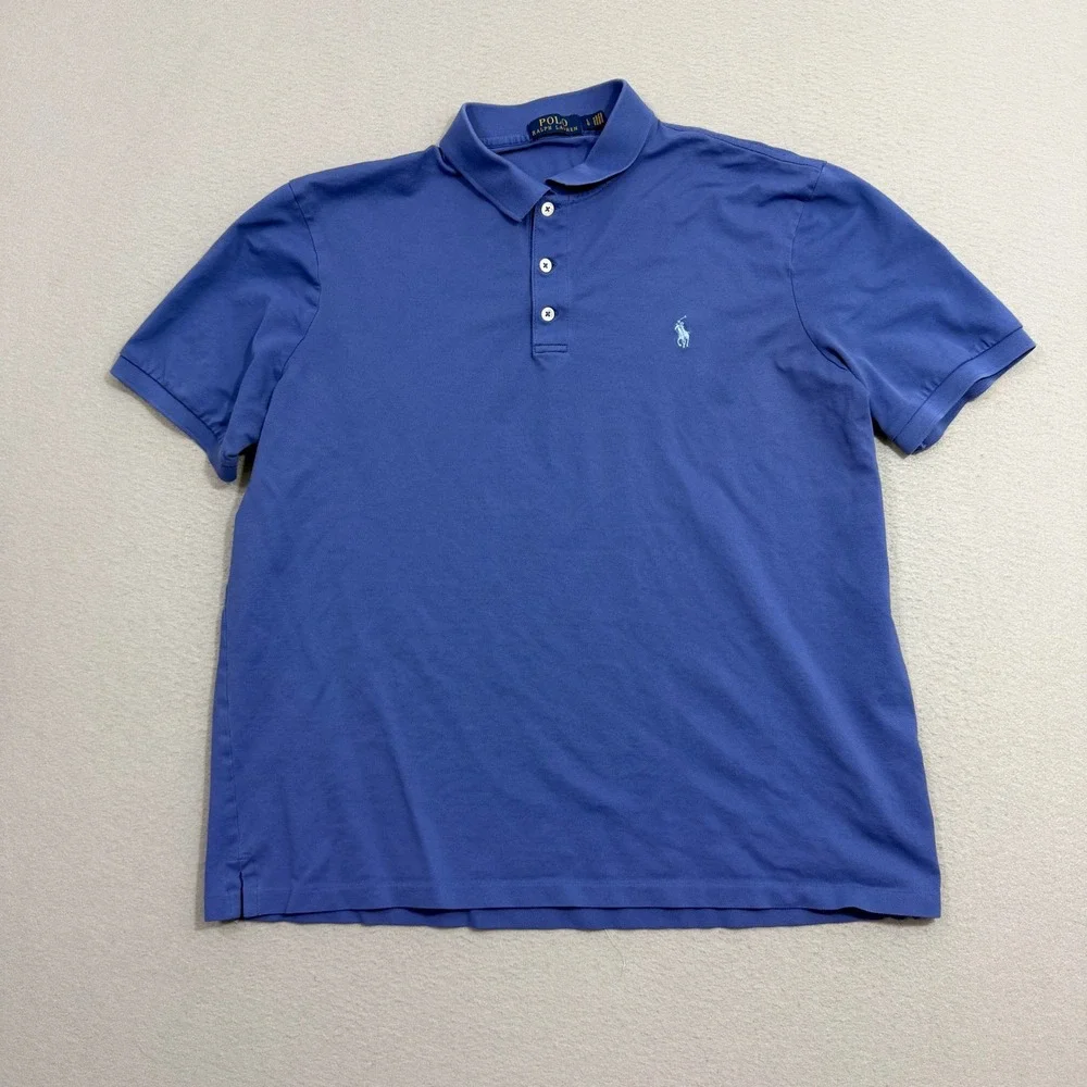 Polo Ralph Lauren Shirt Mens Large Blue Custom Slim Fit Pique Short Sleeve Shirt